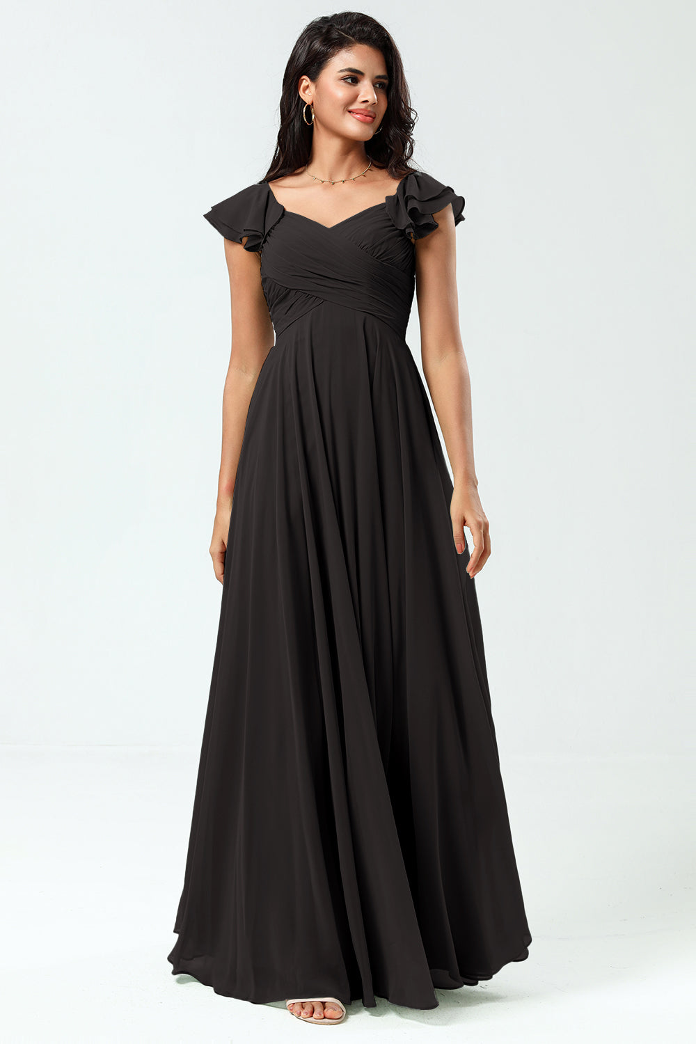 Lace-Up Back Cross A Line Chiffon Bridesmaid Dress with Ruffles