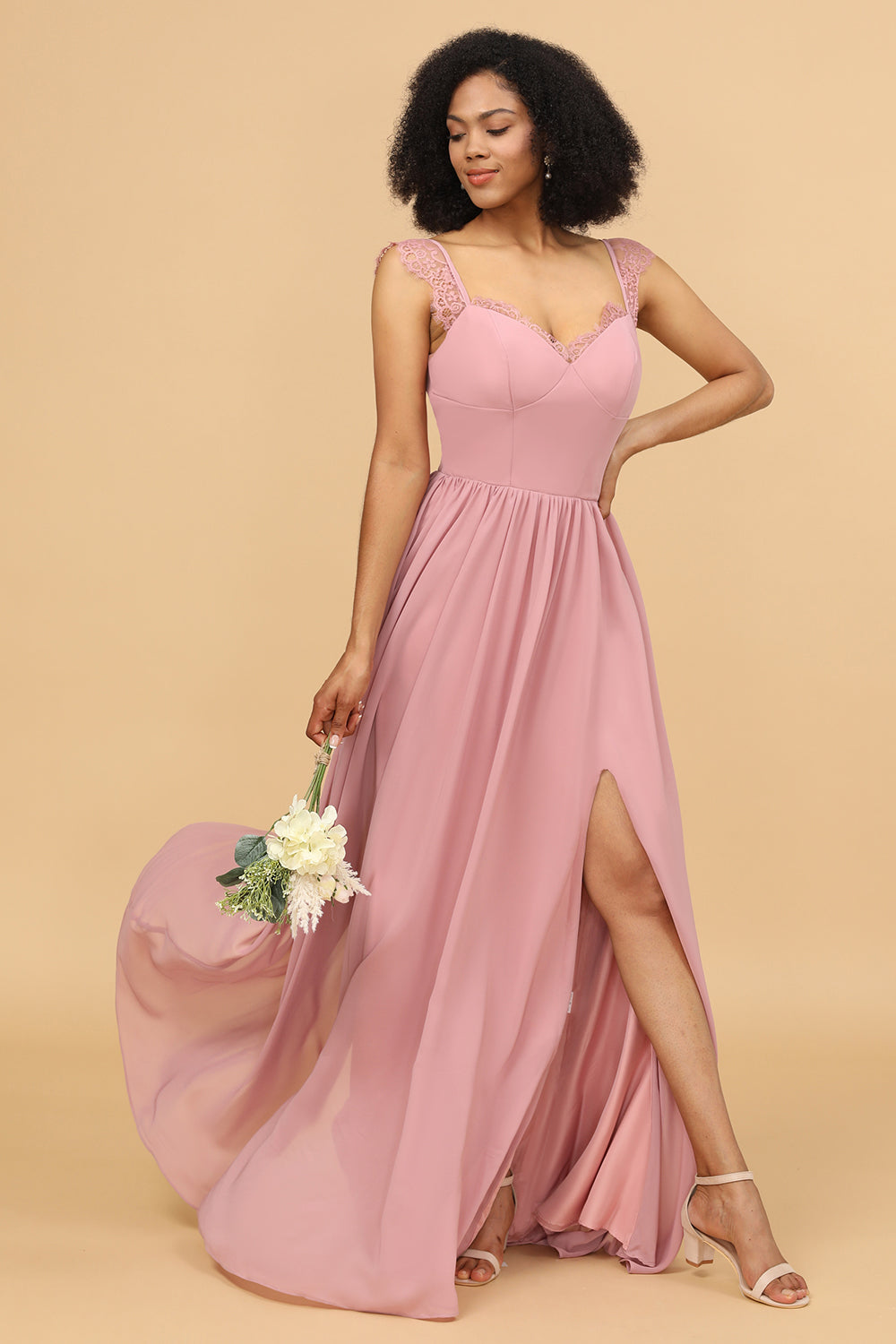 A Line Sweetheart Long Chiffon Bridesmaid Dress with Slit