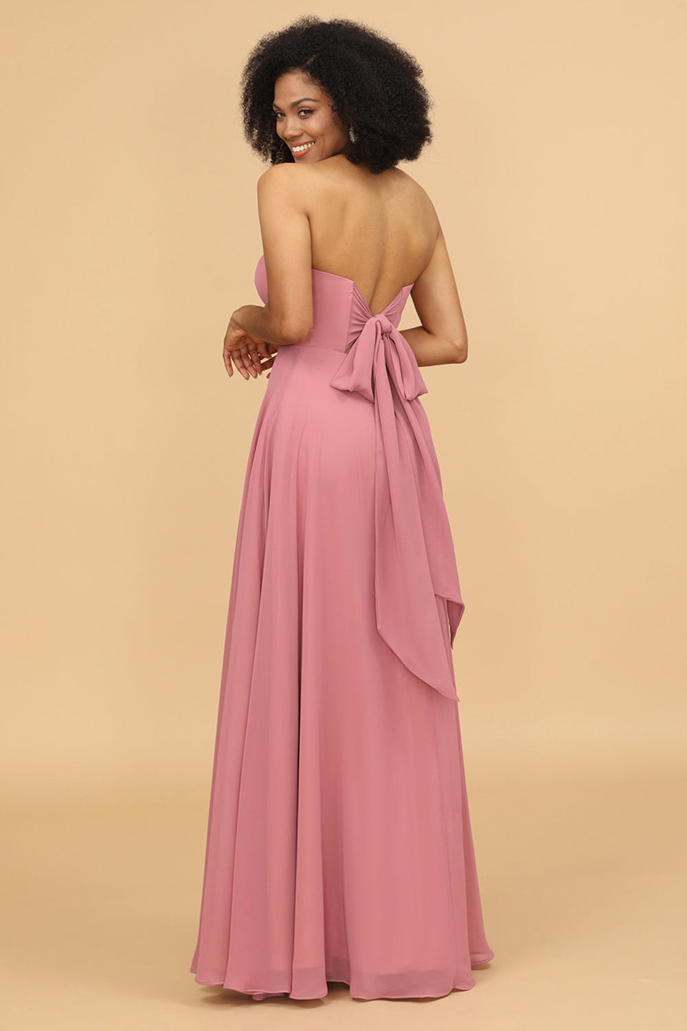 A Line Off The Shoulder Long Chiffon Bridesmaid Dress with Bowknot