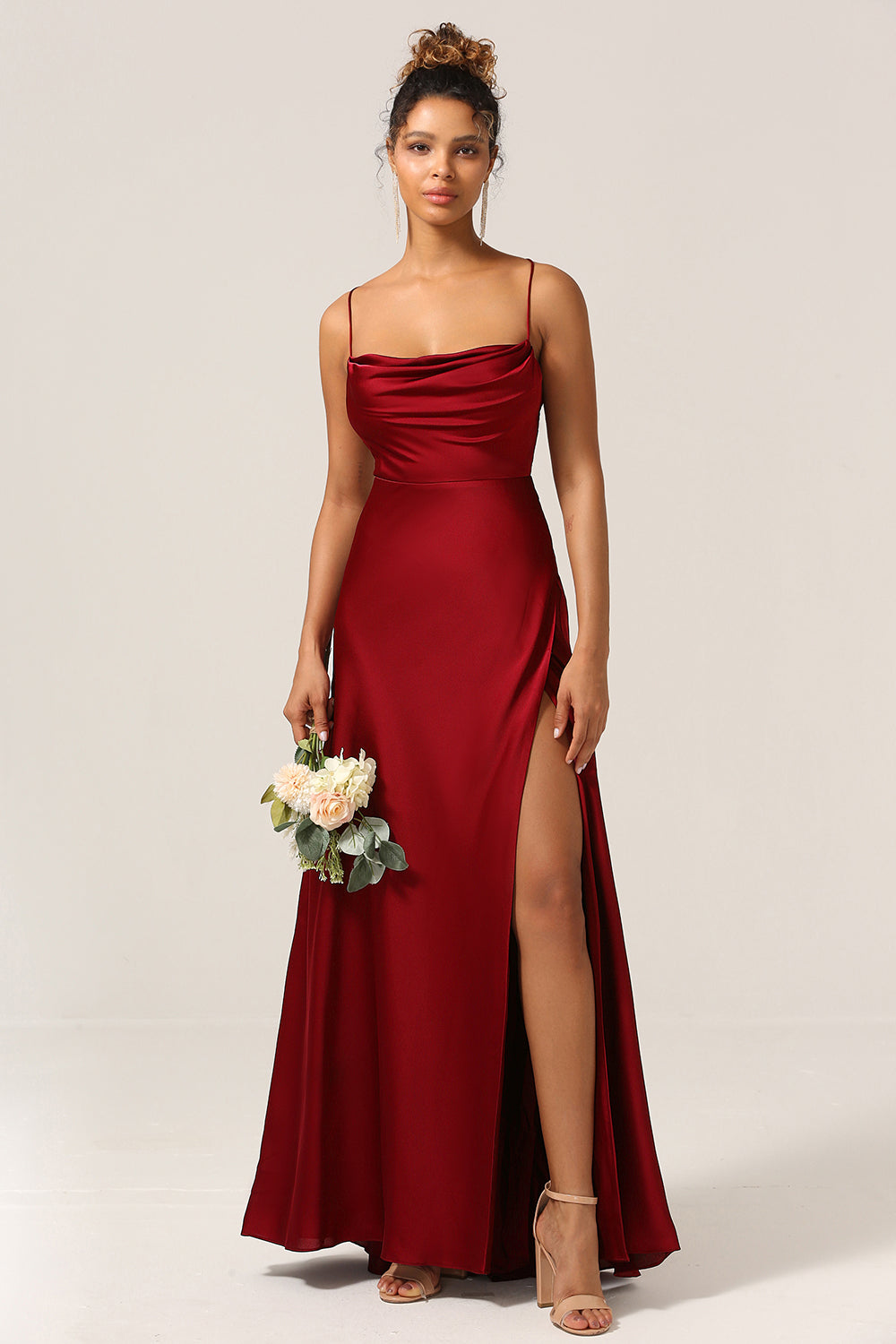 A-Line Spaghetti Straps Floor-Length Satin Bridesmaid Dress With Sleeveless