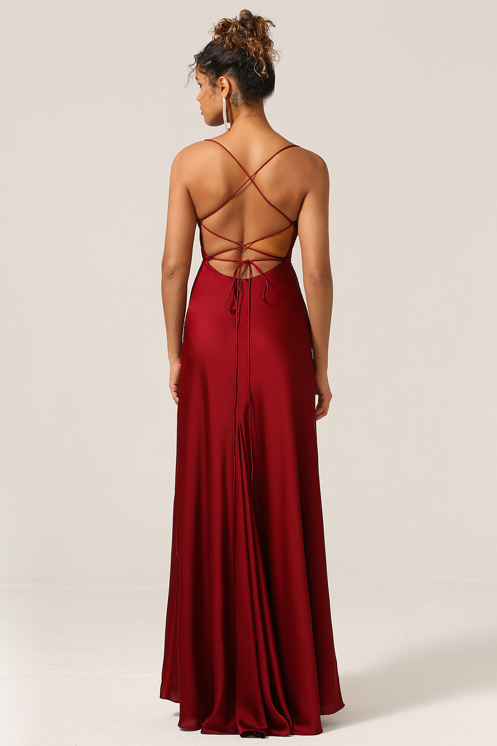 A-Line Spaghetti Straps Floor-Length Satin Bridesmaid Dress With Sleeveless