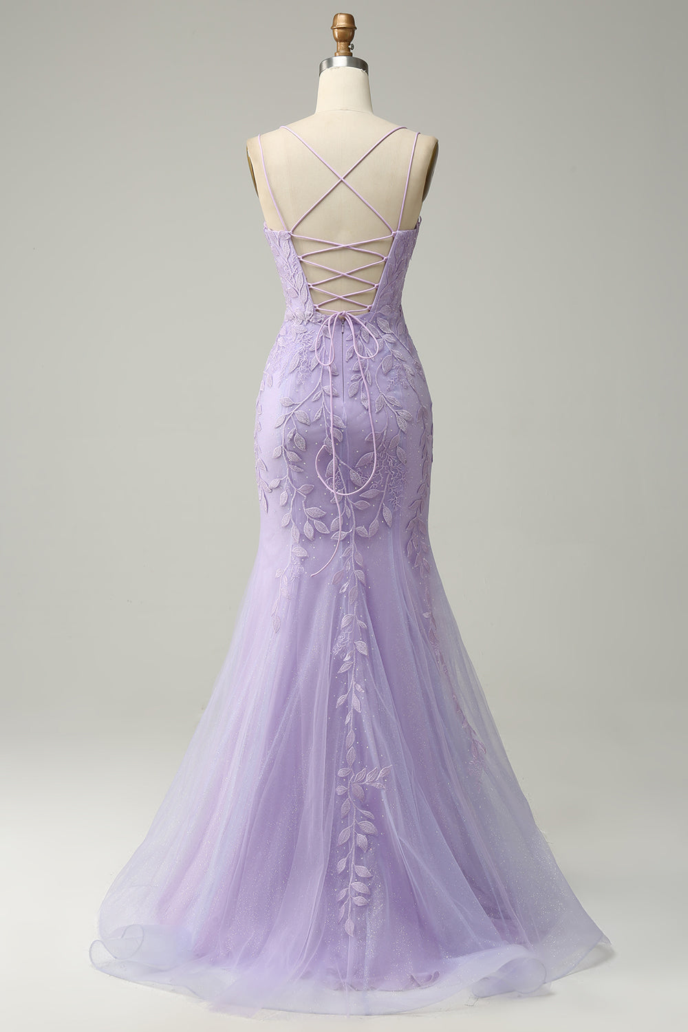 Purple Spaghetti Straps Mermaid Long Prom Dress With Appliques