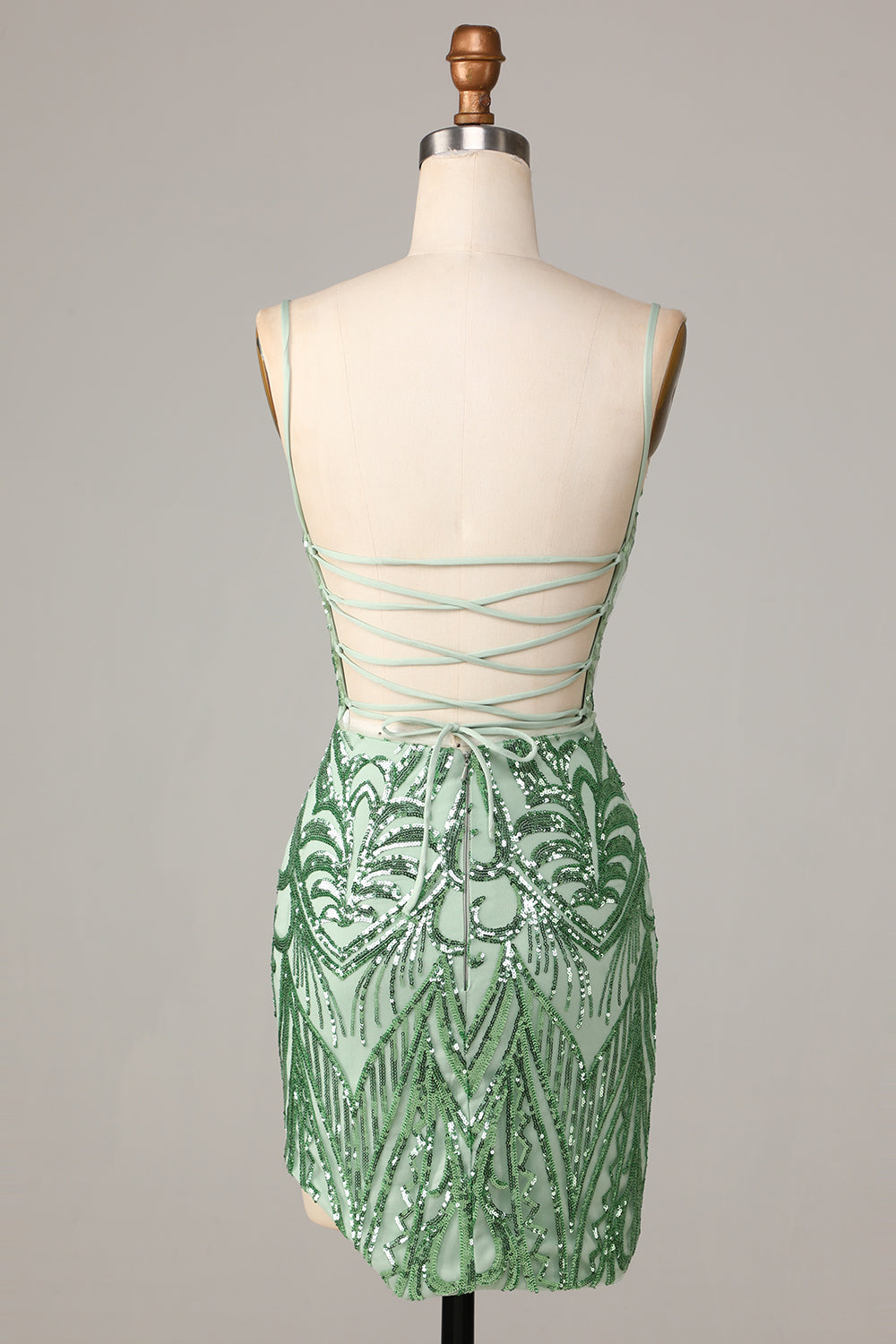 Stylish Green Bodycon Spaghetti Straps Backless Sequins Short Homecoming Dress