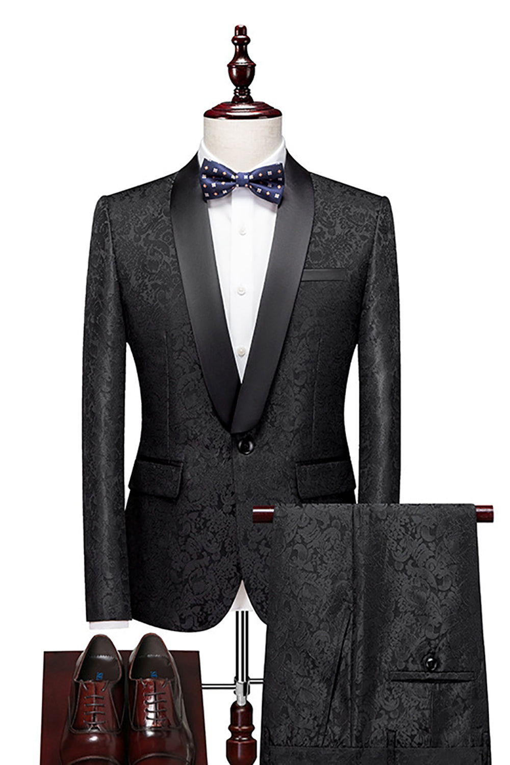 Men’s Jacquard 2-Piece Shawl Lapel One Button Wedding Suits