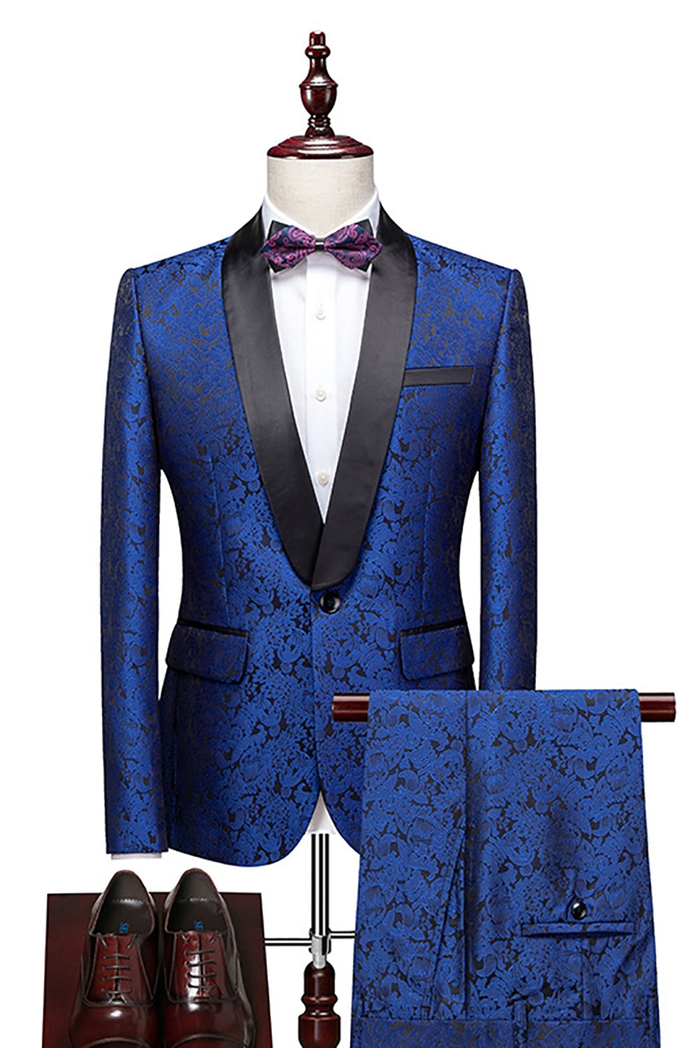 Men’s Jacquard 2-Piece Shawl Lapel One Button Wedding Suits