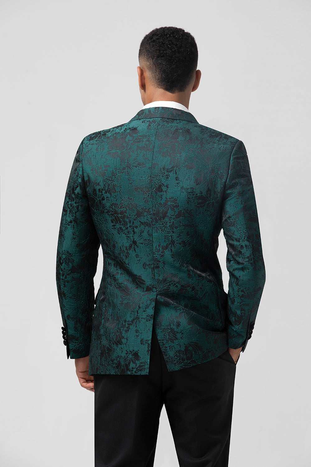 Men’s Dark Green Peak Lapel 2 Piece Double Breasted Jacquard Prom Suits