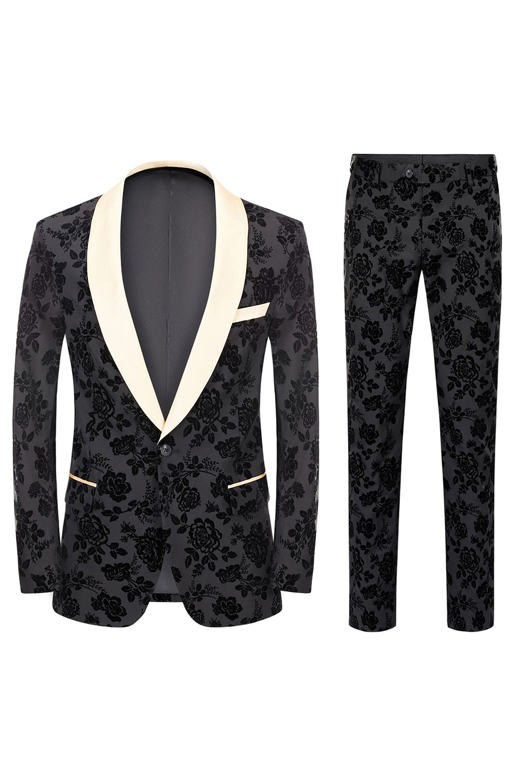 Men’s Black Jacquard 3-Piece Shawl Lapel Prom Suits