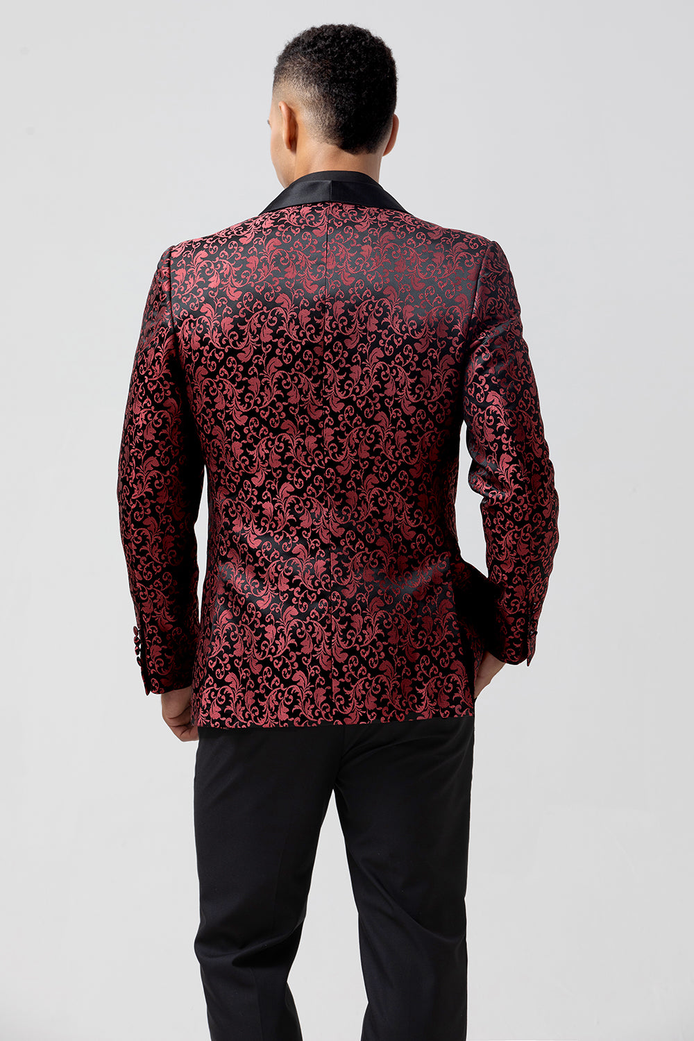 Men’s Red Shawl Lapel One Button Jacquard 2 Piece Wedding Suits