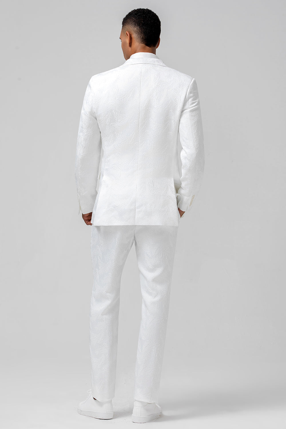 Men’s White Notched Lapel Jacquard Double Breasted 2 Piece Prom Suits