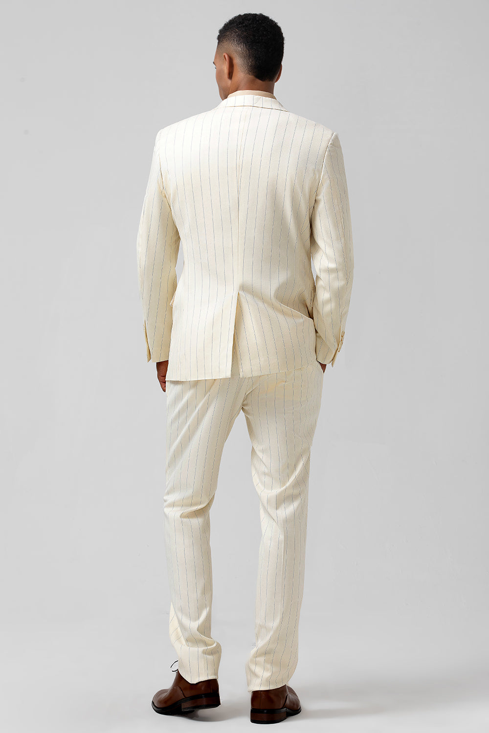 Men’s Ivory Peak Lapel Single Breasted 2 Piece Pinstripe Prom Suits