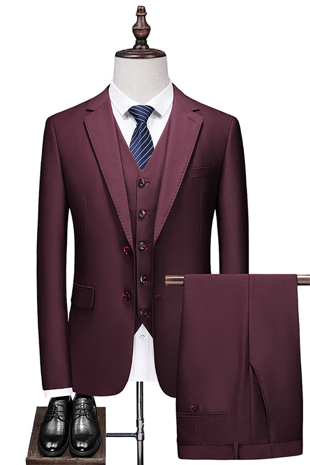 Men’s Burgundy Silm Fit Notched Lapel Two Buttons Wedding Suits