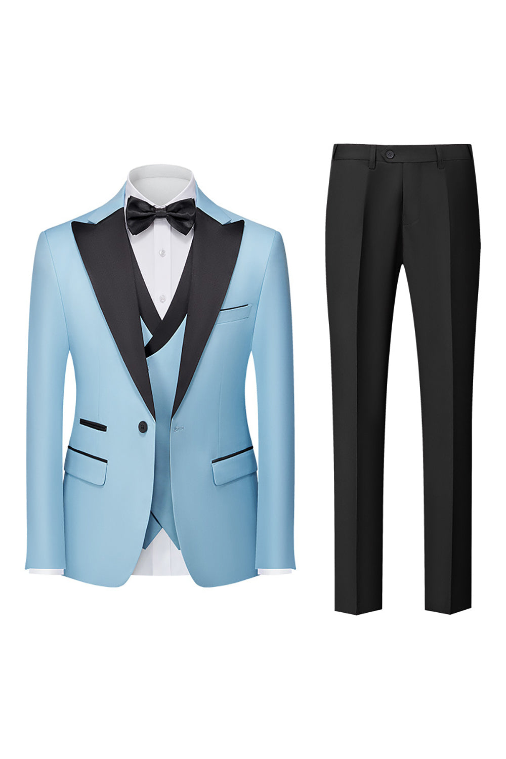 Men’s Light Blue Silm Fit 3-Piece Wide Peak Lapel One Button Wedding Suits