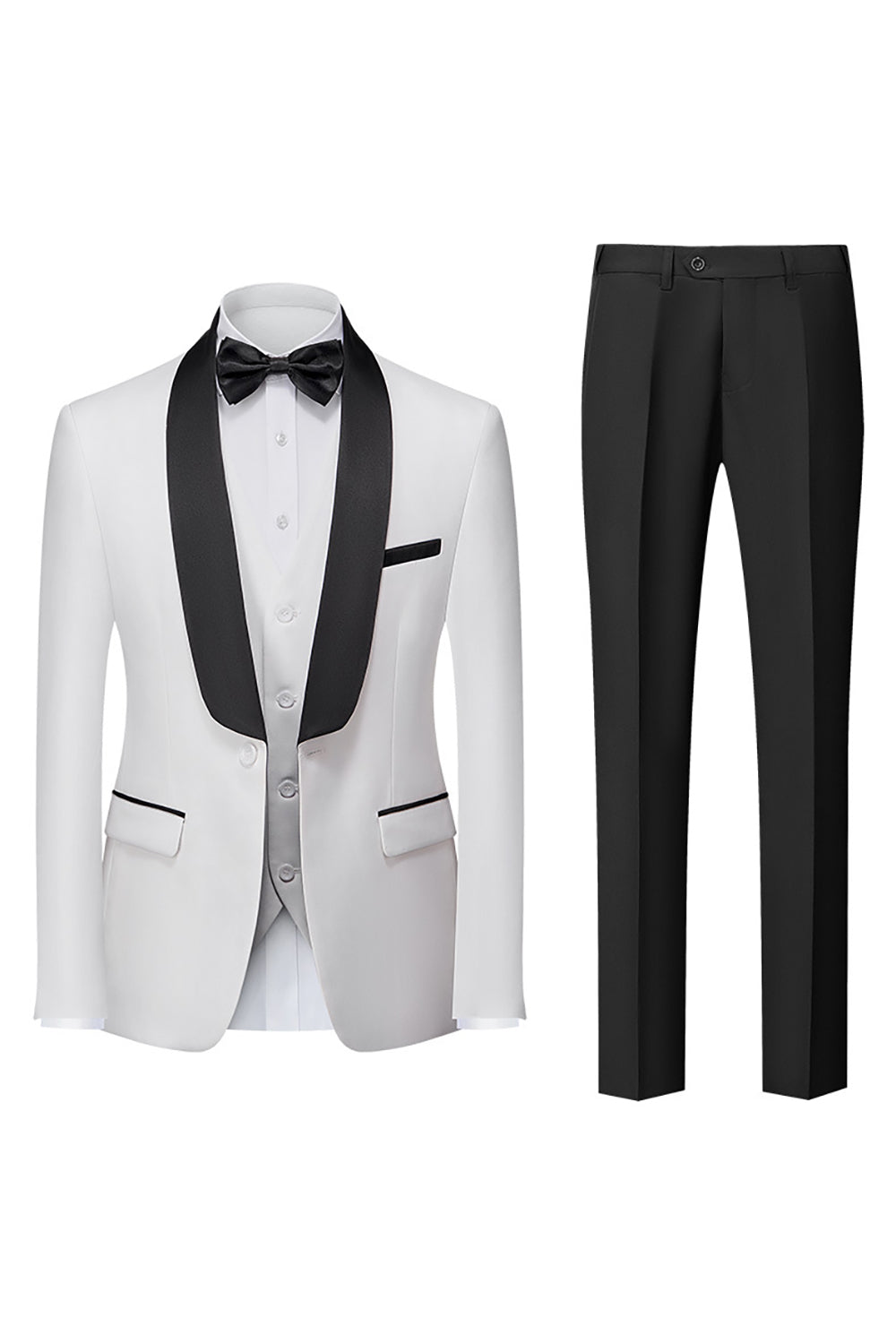 Men’s White 3 Piece Shawl Lapel Silm Fit Wedding Suits