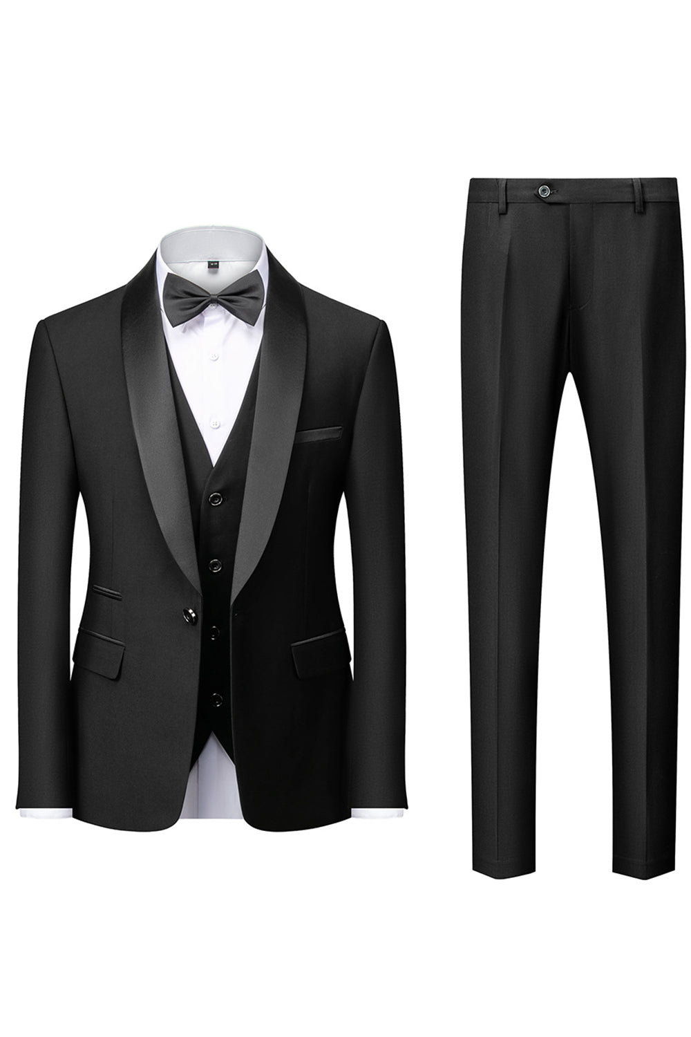 Men’s Black Slim Fit Shawl Lapel Three-Pieces Wedding Suits