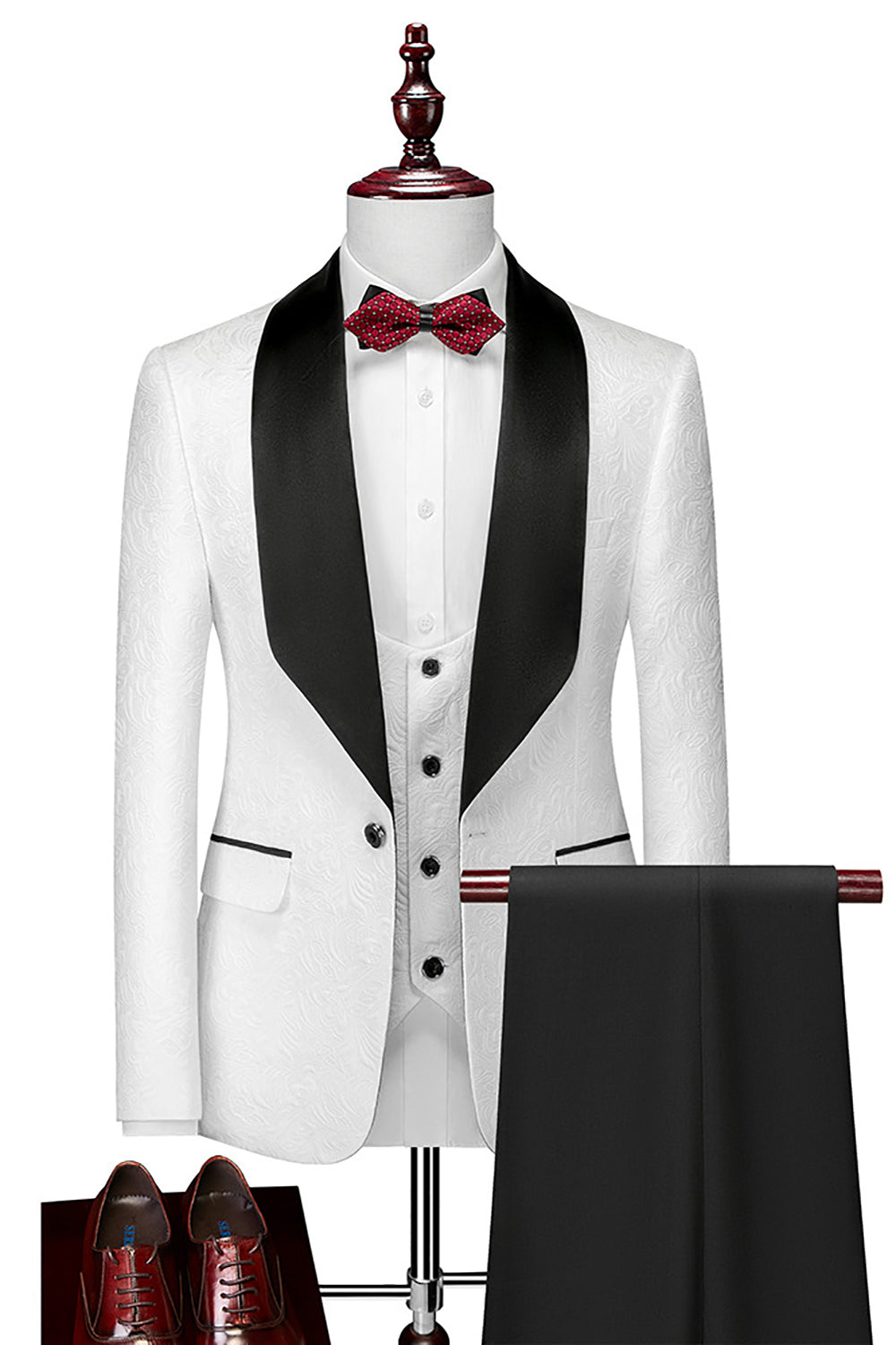 Men’s Shawl Lapel White Slim Fit Three-Piece Wedding Suits