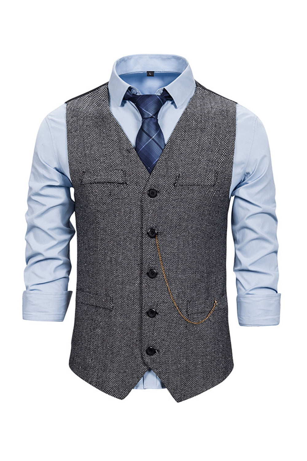 Men’s V Neck Single Breasted Grey Casual Vest