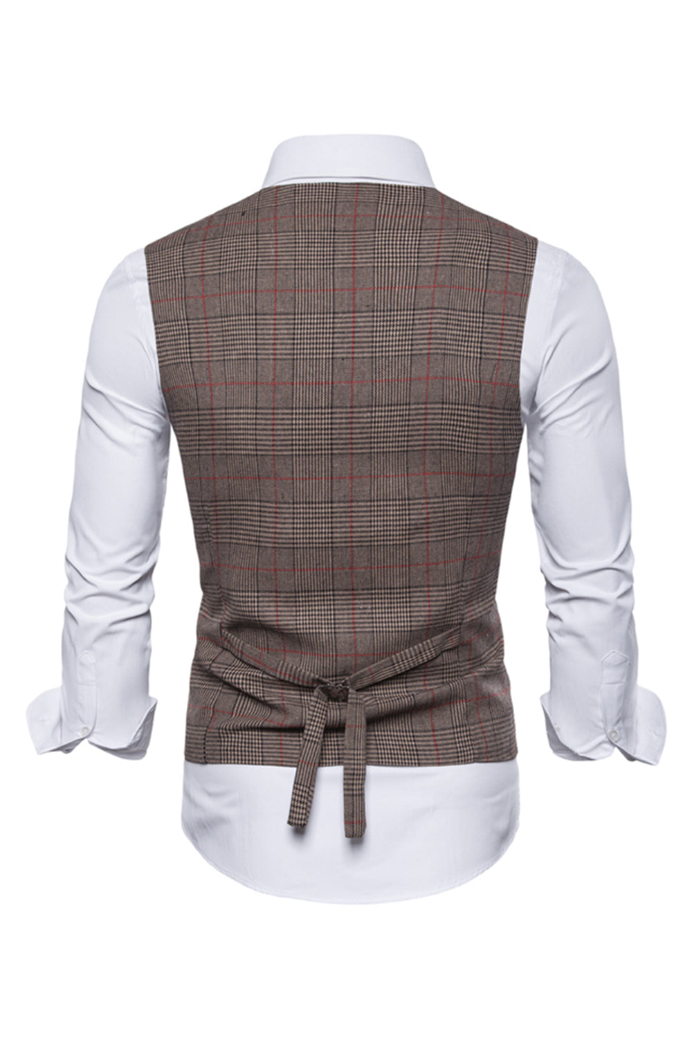 Men’s Single Breasted V-Neck Coffee Plaid Vest