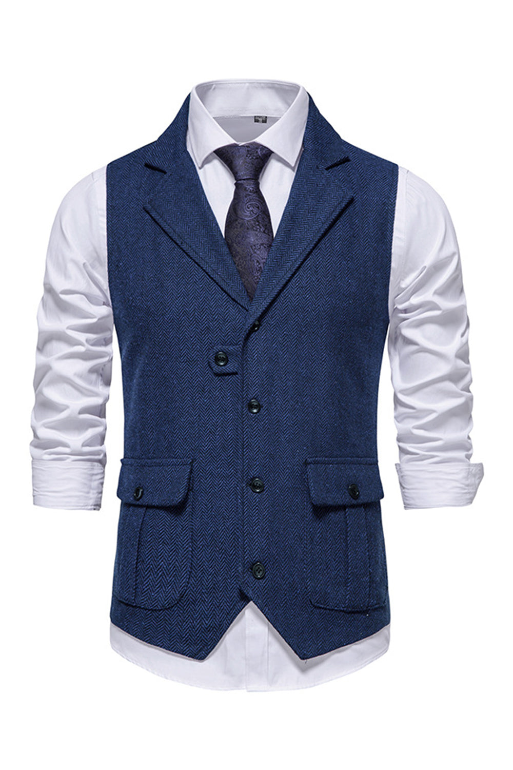 Men’s Single Breasted Lapel Navy Suit Vest