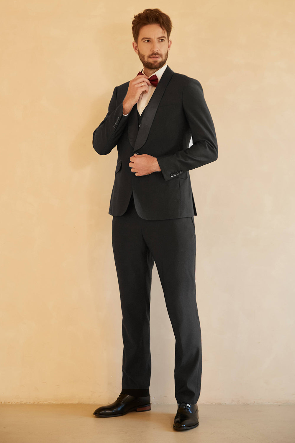 Men’s Black Shawl Lapel Single Breasted 3 Piece Wedding Suits