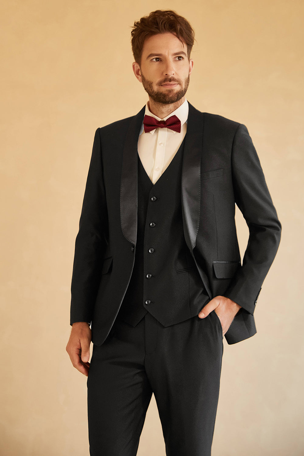 Men’s Black Shawl Lapel Single Breasted 3 Piece Wedding Suits