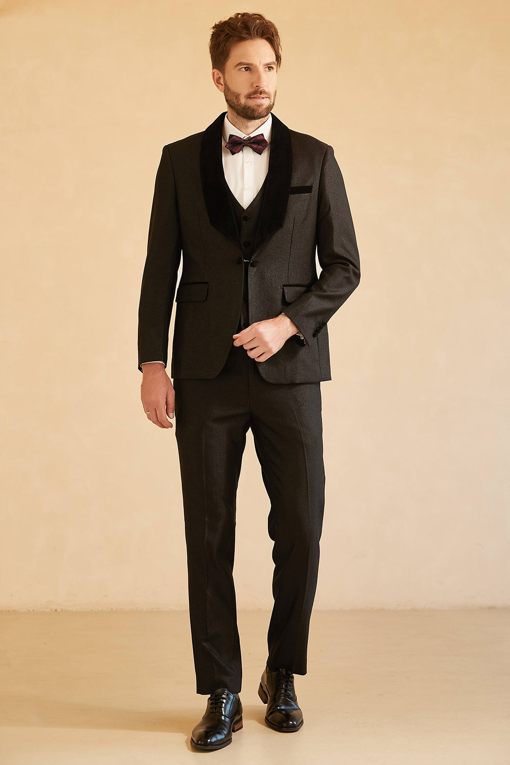 Men’s Black Shawl Lapel One Button Wedding Suits