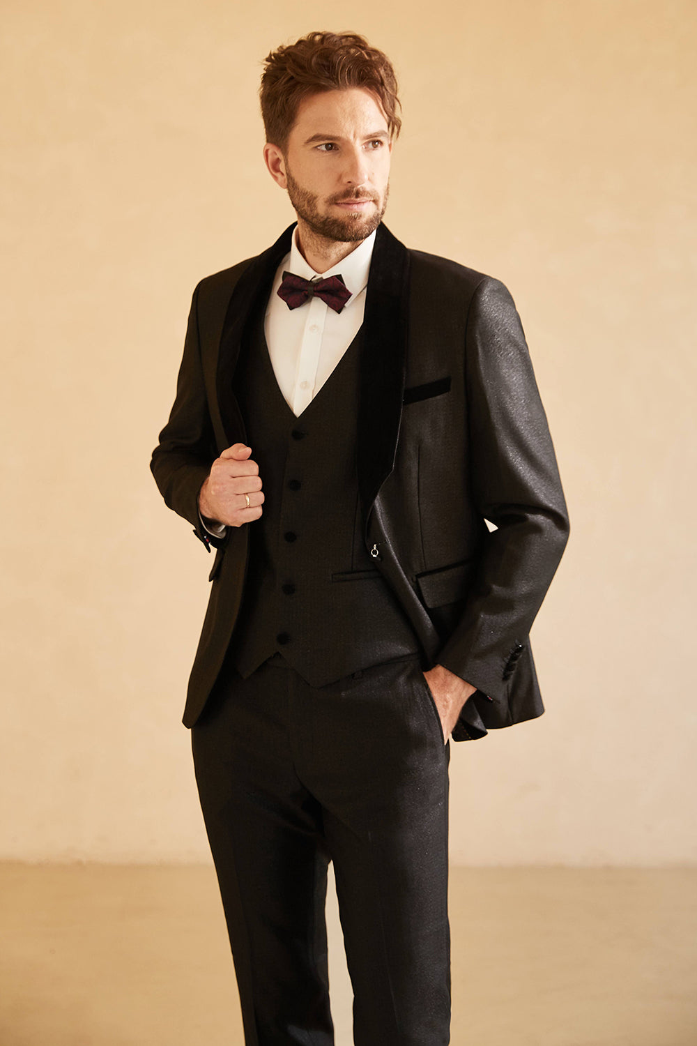 Men’s Black Shawl Lapel One Button Wedding Suits