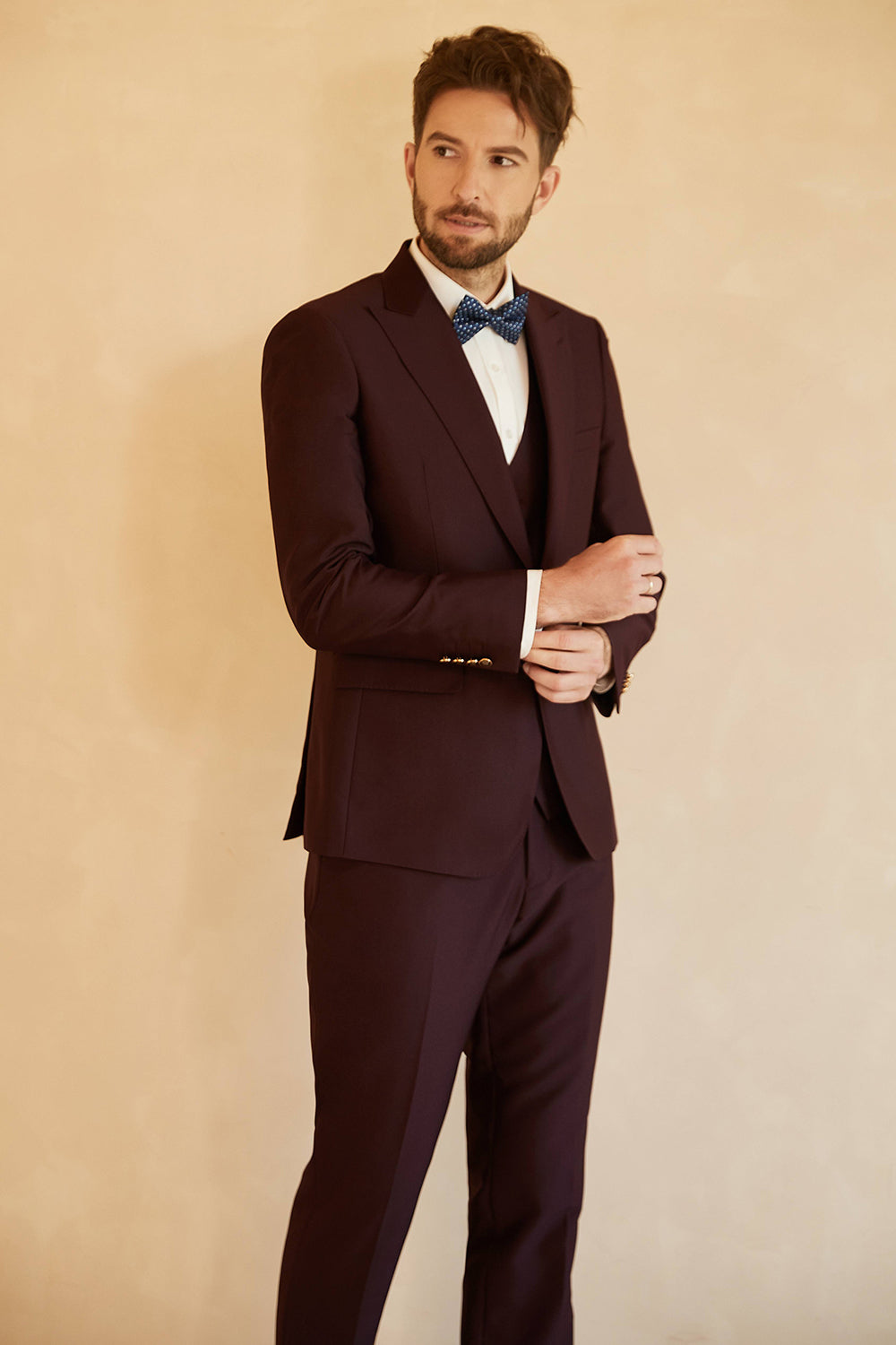 Men’s Peak Lapel Single Button Burgundy Wedding Suit