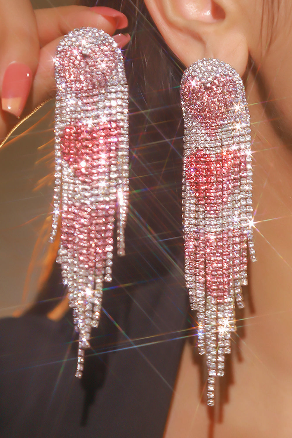 Red Heart Trendy Full Diamond Tassel Earrings