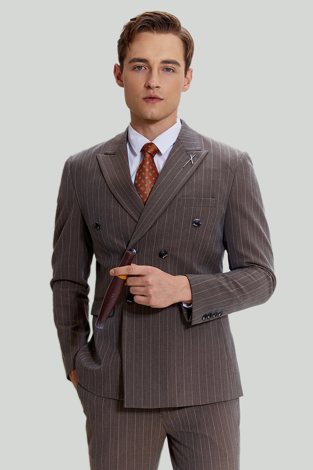 Men’s Coffee 3 Piece Double Breasted Party Notched Lapel Suits