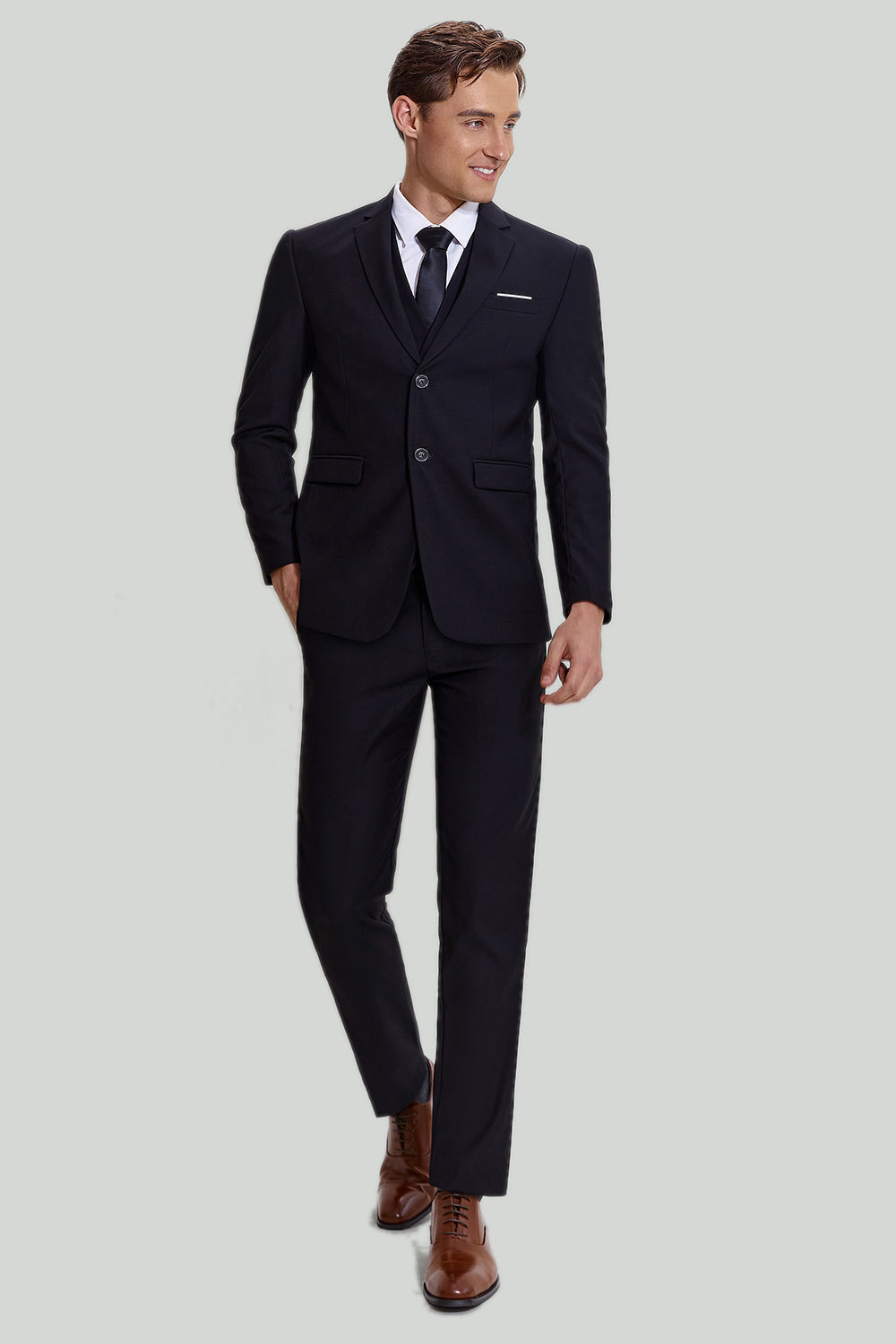 Men’s Black Three Piece Wedding Suits with Notched Lapel