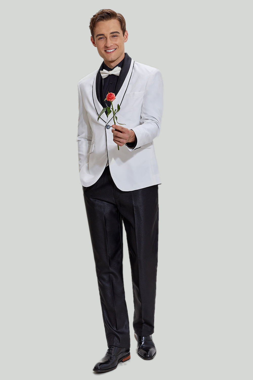 Men’s White 3 Piece Shawl Lapel One Button Prom Suits