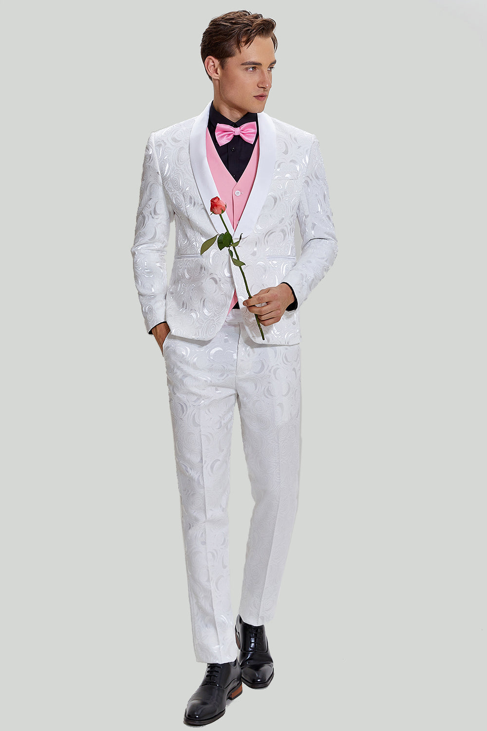 Men’s White One Button Satin 2 Piece Shawl Lapel Wedding Suits