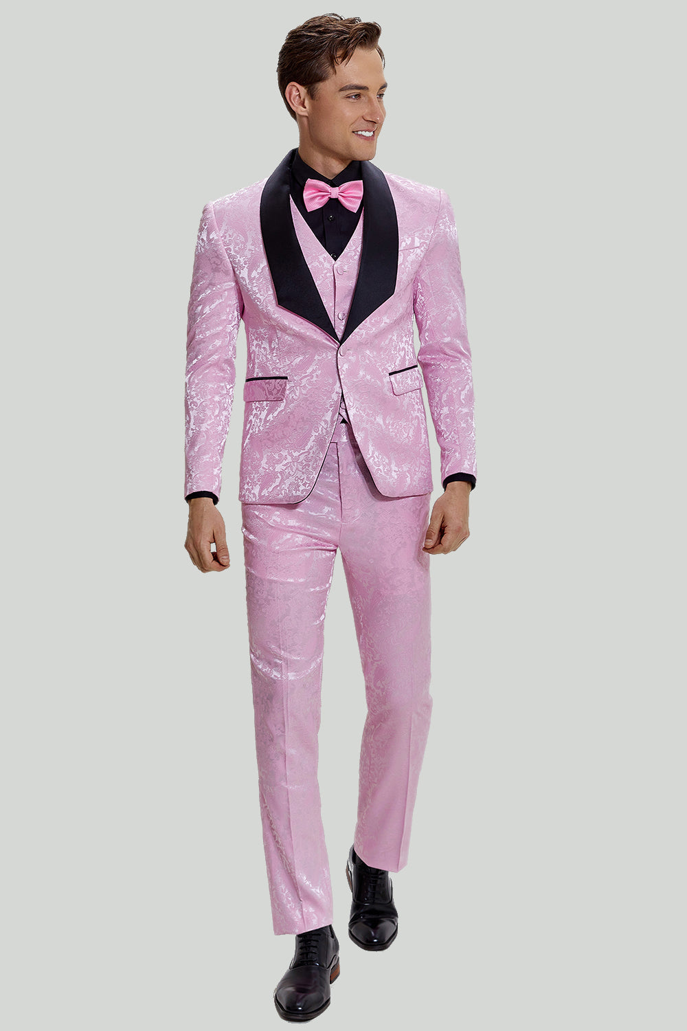 Men’s Pink One Button Satin Shawl Lapel 3 Piece Prom Suits