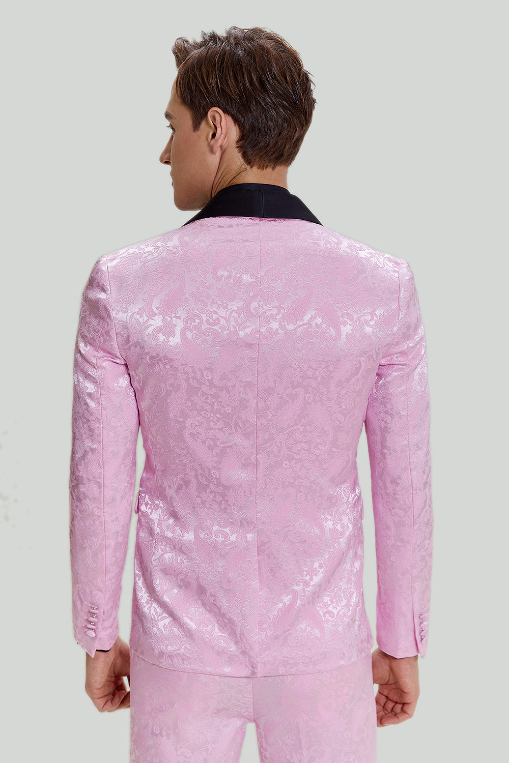 Men’s Pink One Button Satin Shawl Lapel 3 Piece Prom Suits