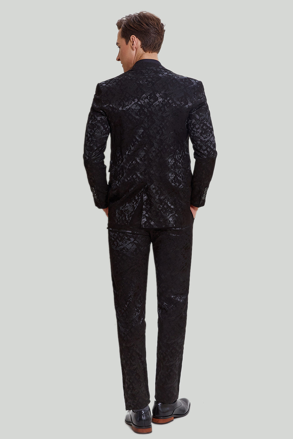 Black 3-piece Jacquard Notched Lapel Jacket Vest Pants Men’s Wedding Suit