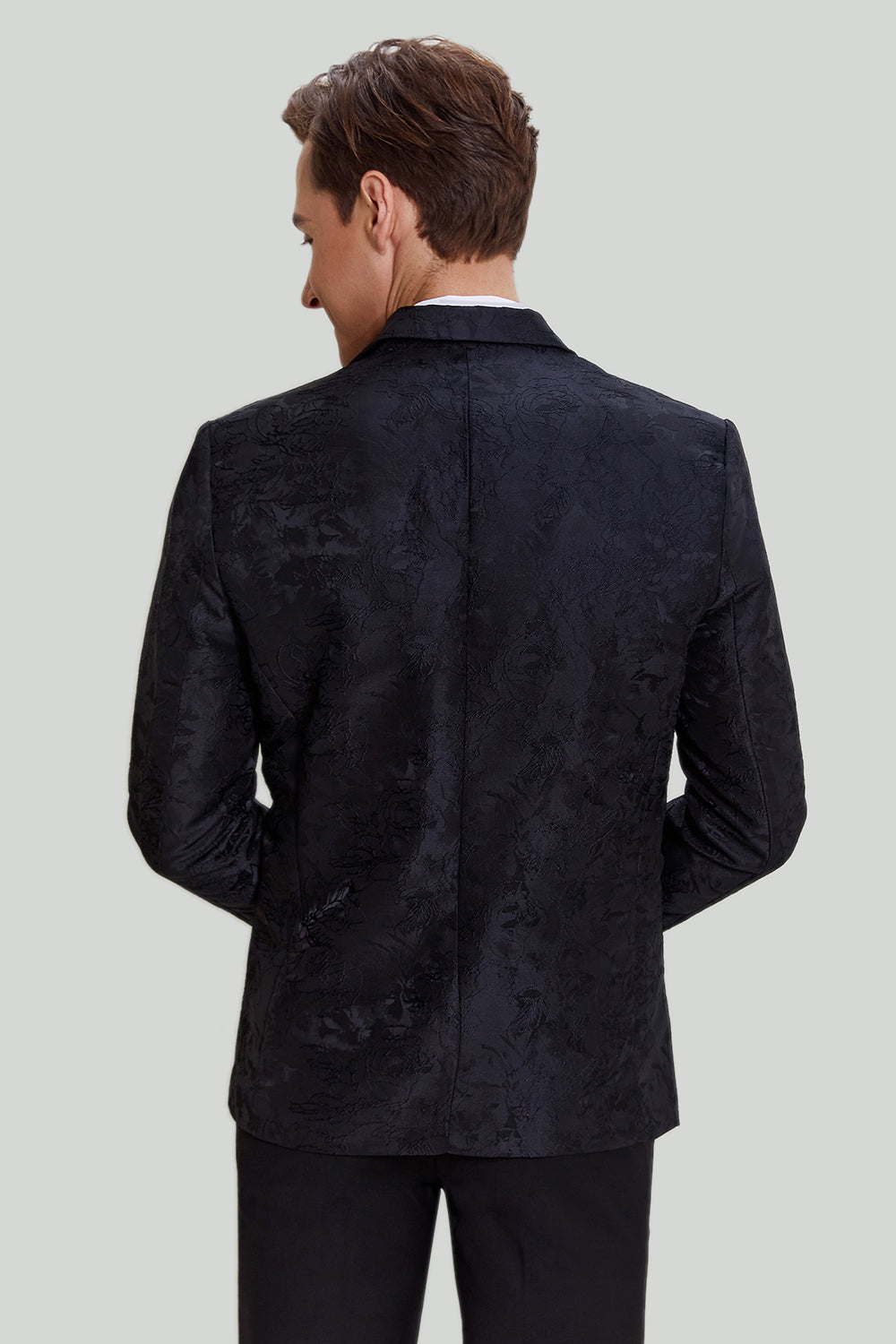 Men’s Black Jacquard Satin Notched Lapel Blazer