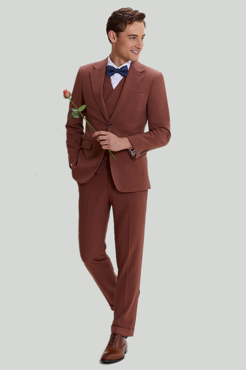 Men’s Tan Notched Lapel 3 Piece Single Breasted Notched Lapel Party Suits