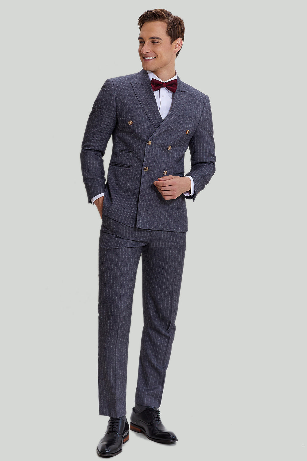 Men’s Grey 3 Pieces Peak Lapel Wedding Guest Suit