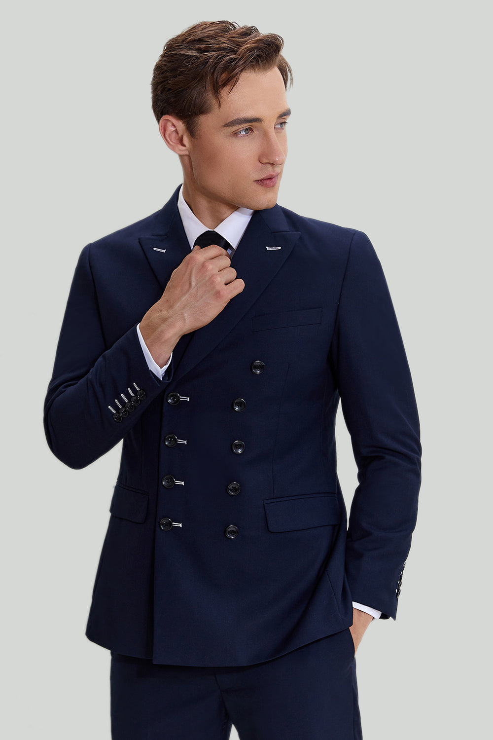 Men’s Navy 2 Piece Double Breasted peak lapel Prom Suit