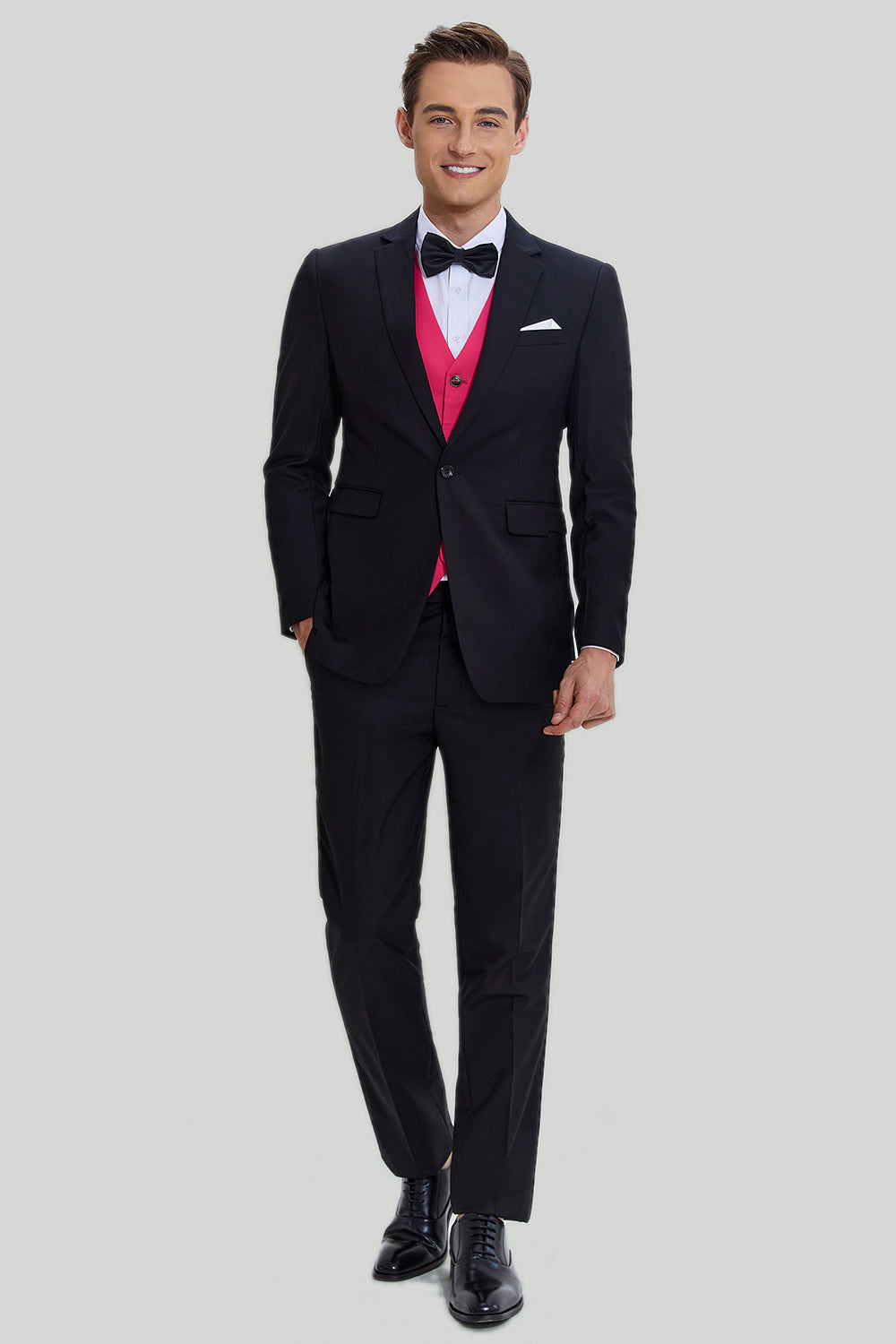 Men’s Black Pink 2 Piece Notched Lapel Wedding Suits