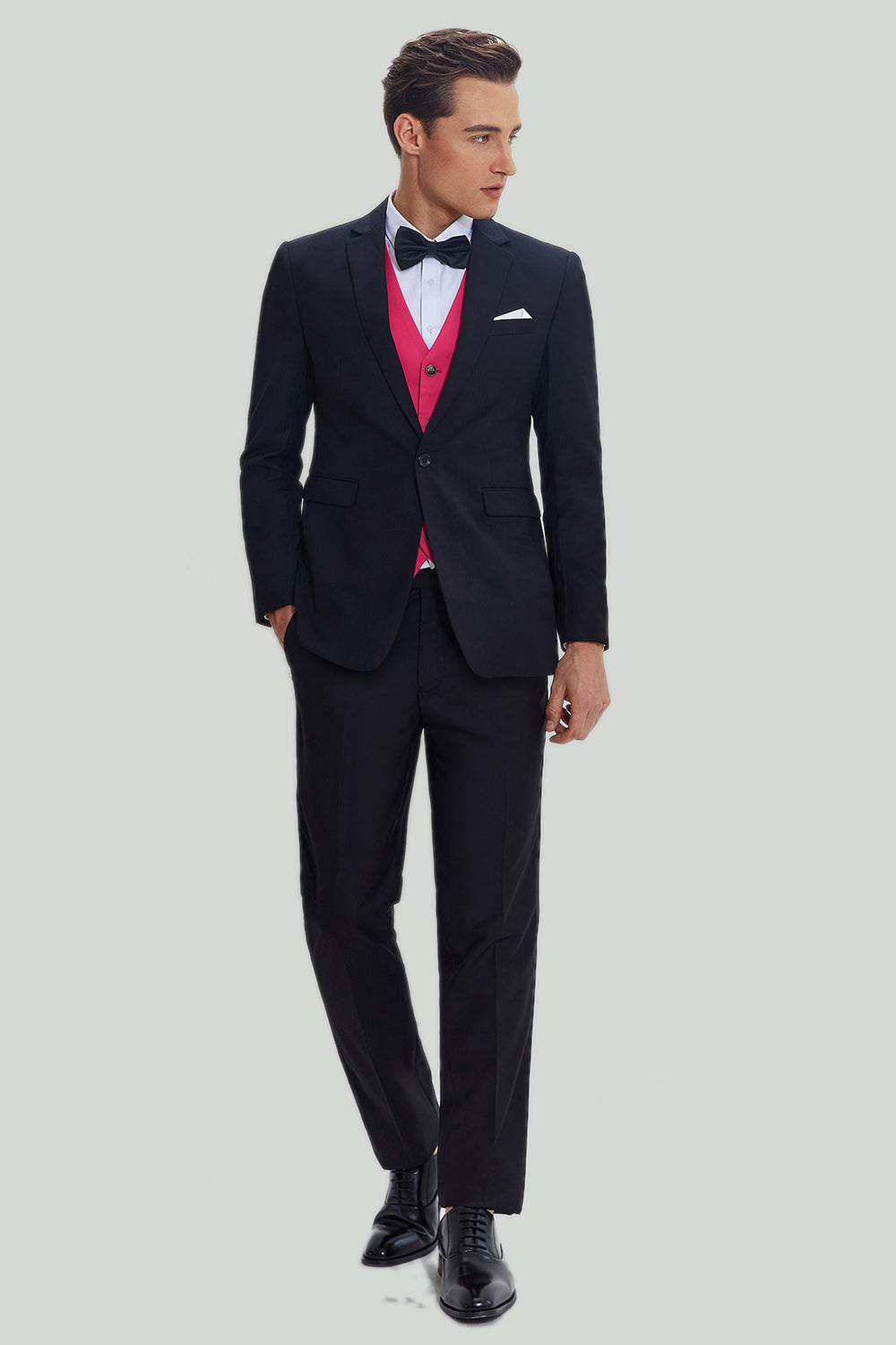 Men’s Black Pink 2 Piece Notched Lapel Wedding Suits