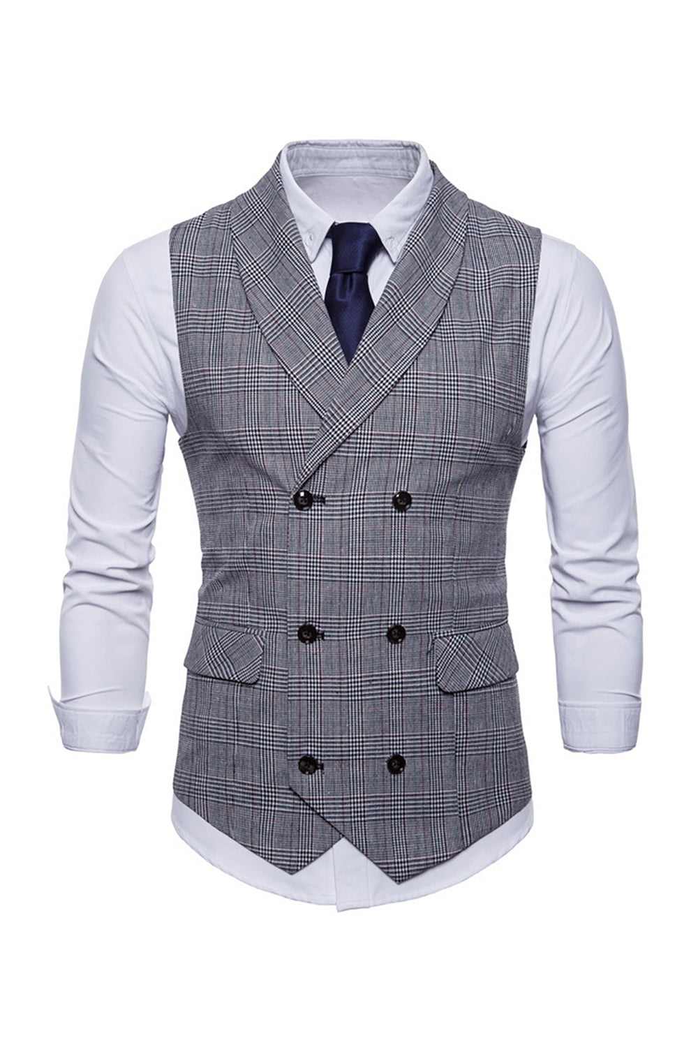 Men’s Grey Pinstripe Double Breasted Shawl Lapel Suit Vest