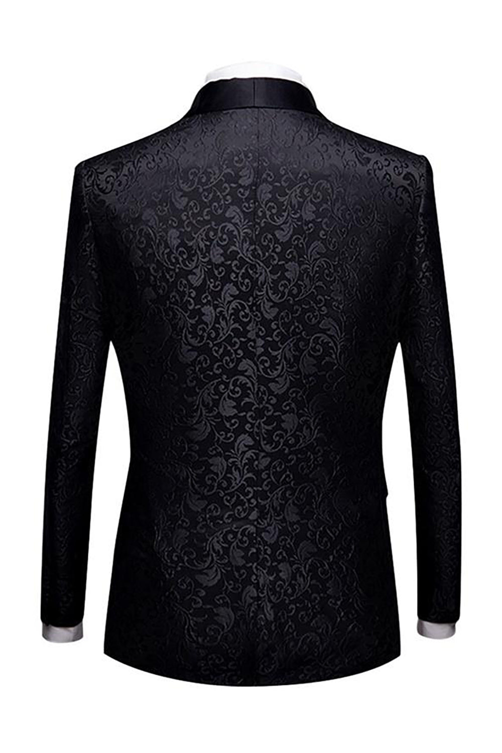 Men’s Black Slim Fit Jacquard Shawl Lapel 2 Pieces Wedding Suits