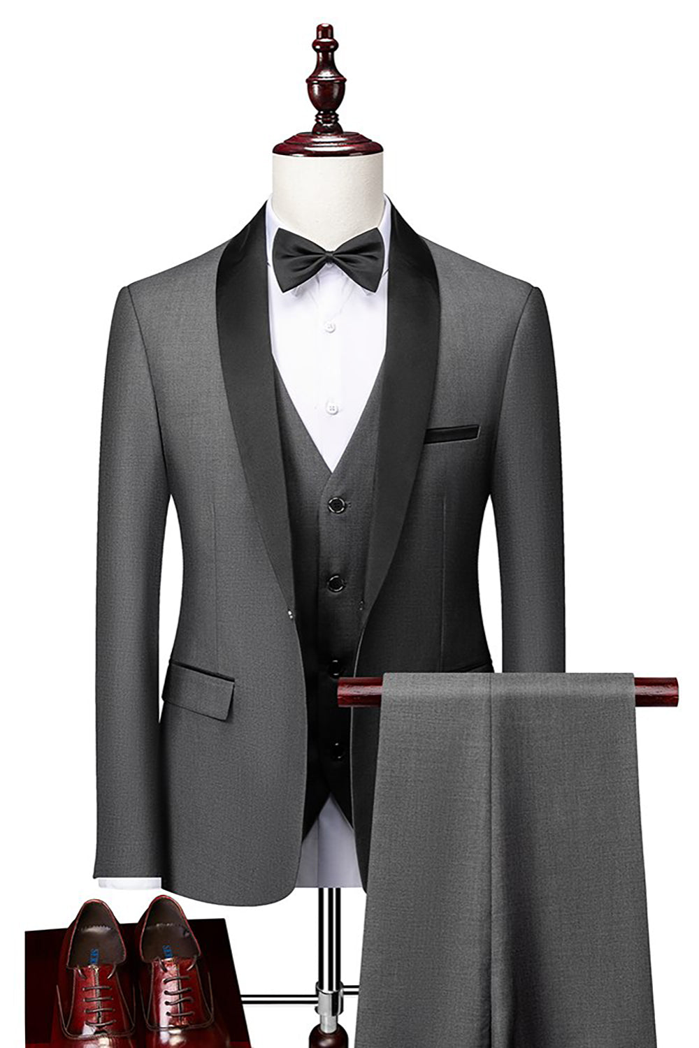 Men’s Grey Slim Fit Shawl Lapel 3 Pieces One Button Wedding Suits