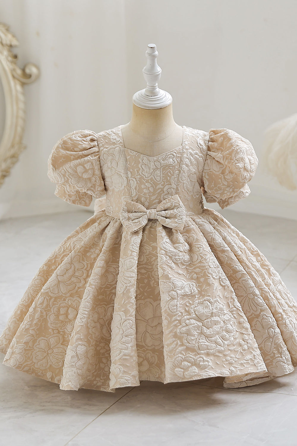 Champagne Puff Sleeves Flower Girl Dress Swing Dress