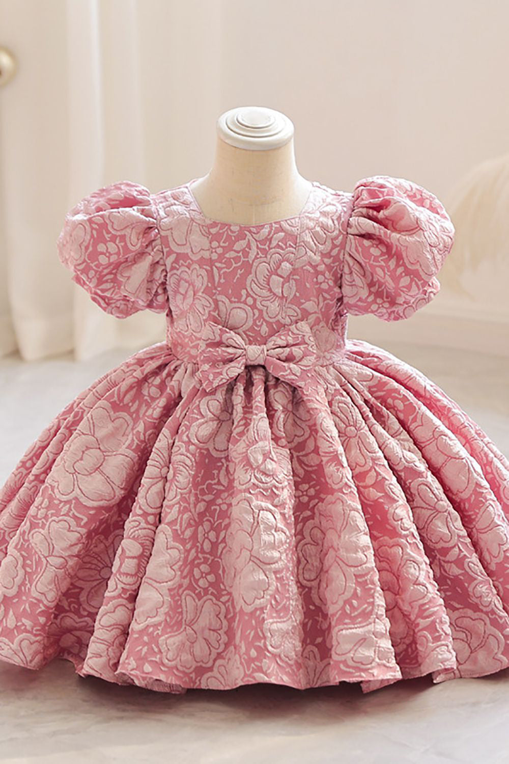 Champagne Puff Sleeves Flower Girl Dress Swing Dress