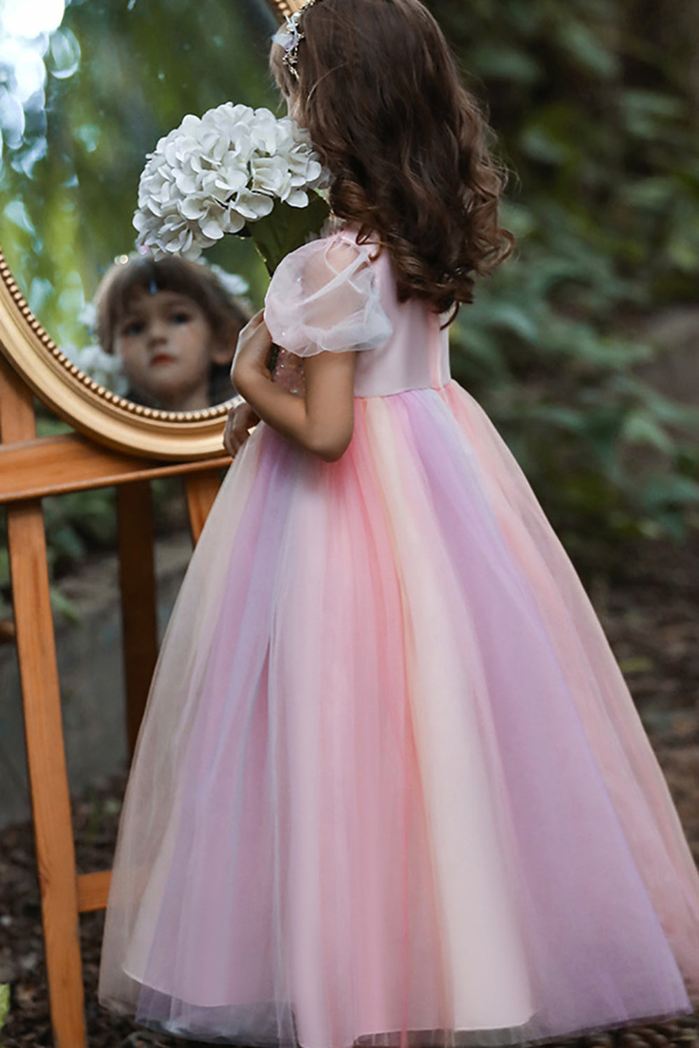 Pink A-Line Tulle Flower Girl Dress with Sequins