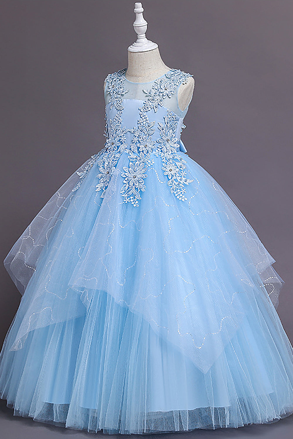 Light Blue Tulle Flower Girl Dress with Appliques