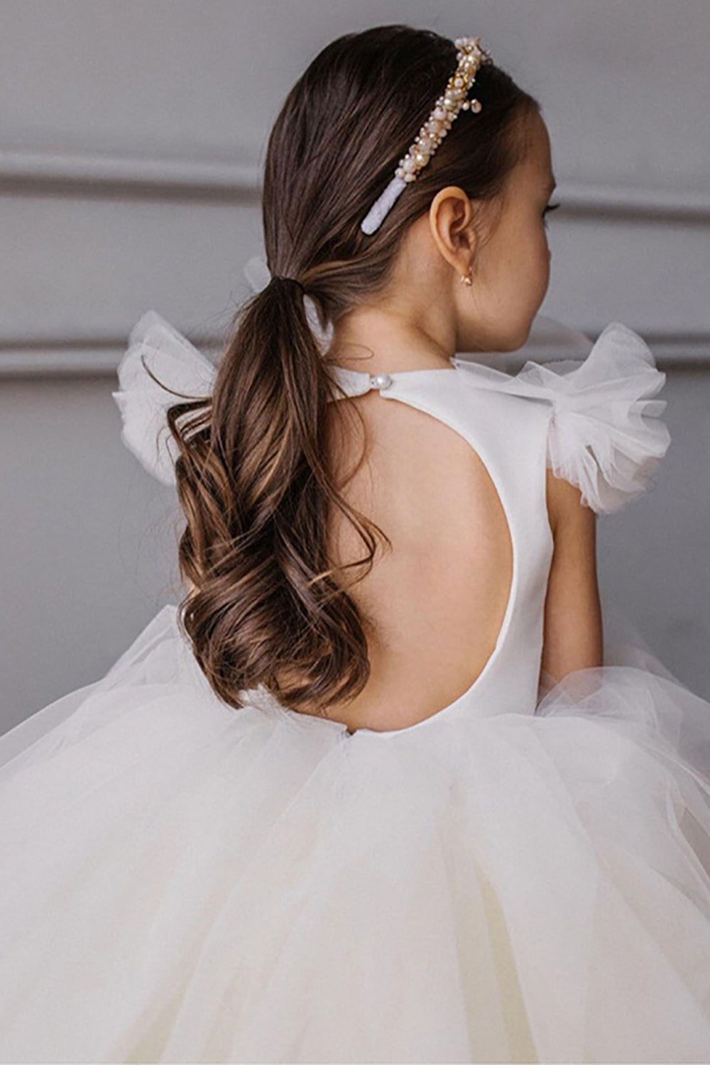 Yellow A-Line Tulle Open Back Light Flower Girl Dress