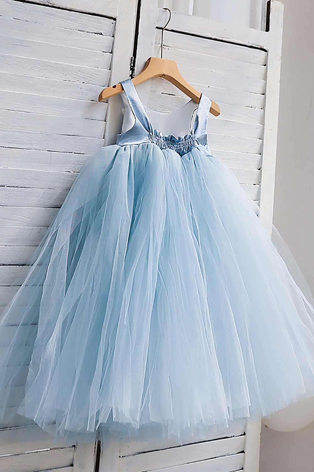 Light Blue A Line Square Neck Tulle Flower Girl Dress with Sleeveless